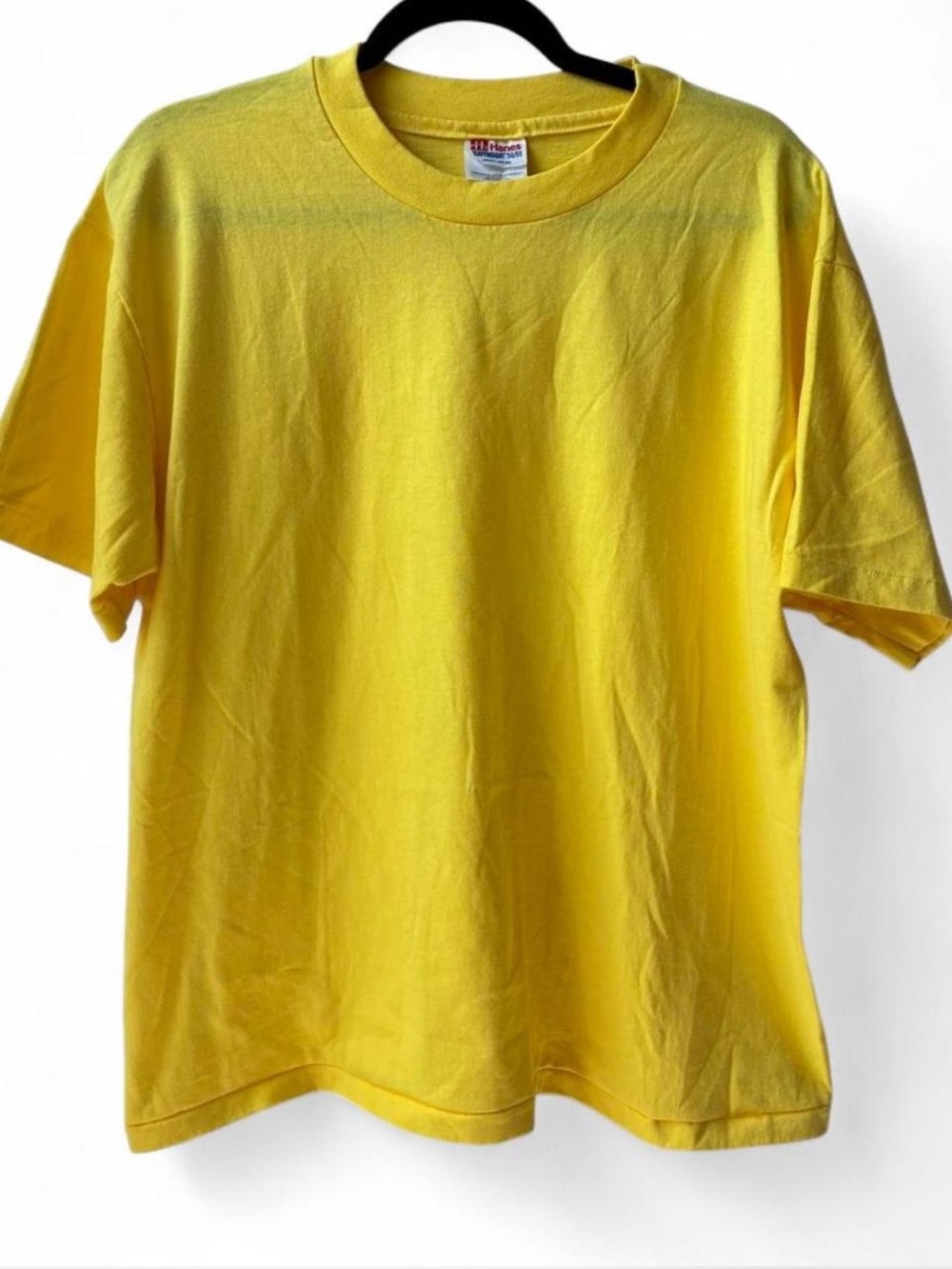 Vintage single stitch 90s Hanes Heavyweight 50/50 blank yellow crew T-Shirt L